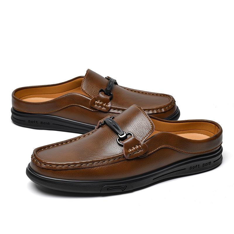Fashion Fashion Designer Men's Muller Shoes Genuine Leather Casual Shoes Soft Business Lazy Flats Comfortable Half Drag Slip On Slippers