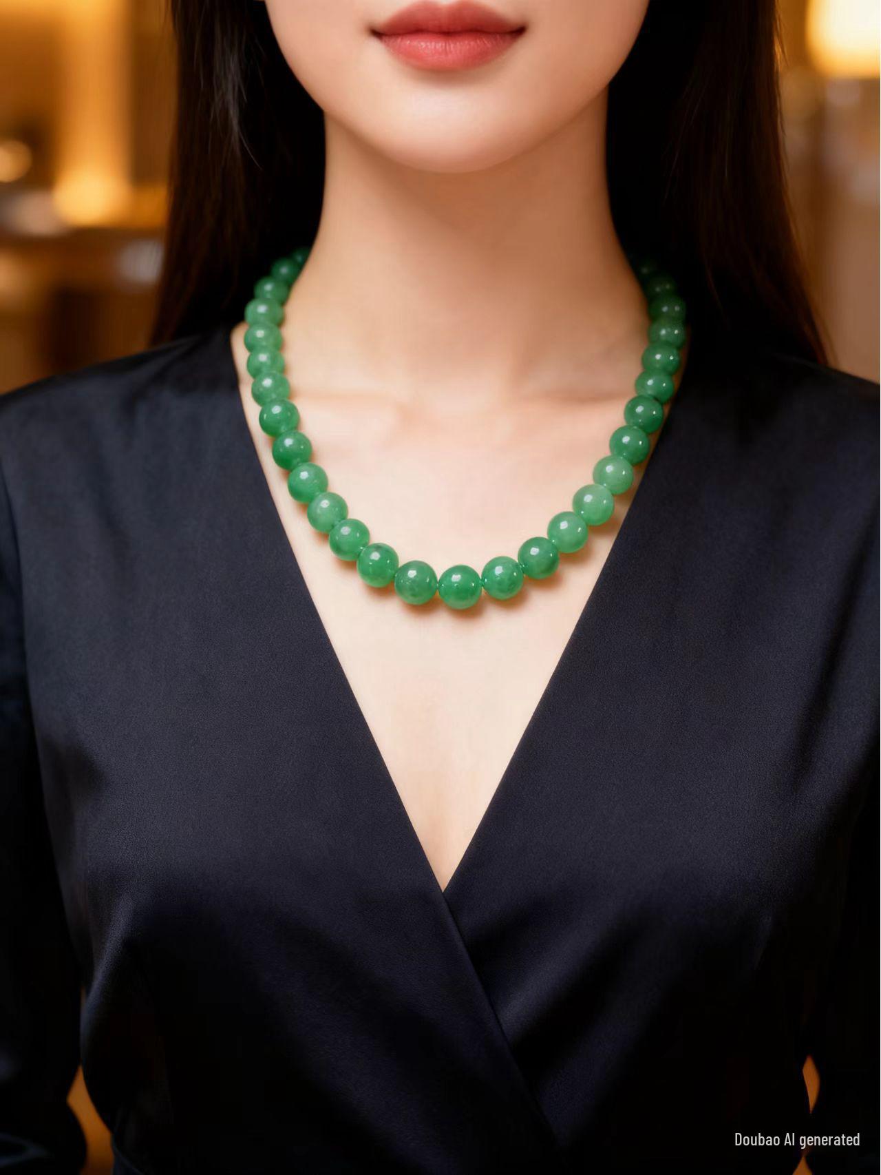 

Круглое ожерелье из зеленых бусин 10 мм - Ретро литературная ключичная цепочка для женщин