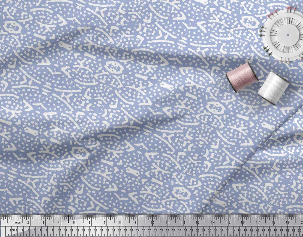 Soimoi Blue Poly Crepe Fabric Blocks Block Printed Craft Fabric by the Yard 42 Inch