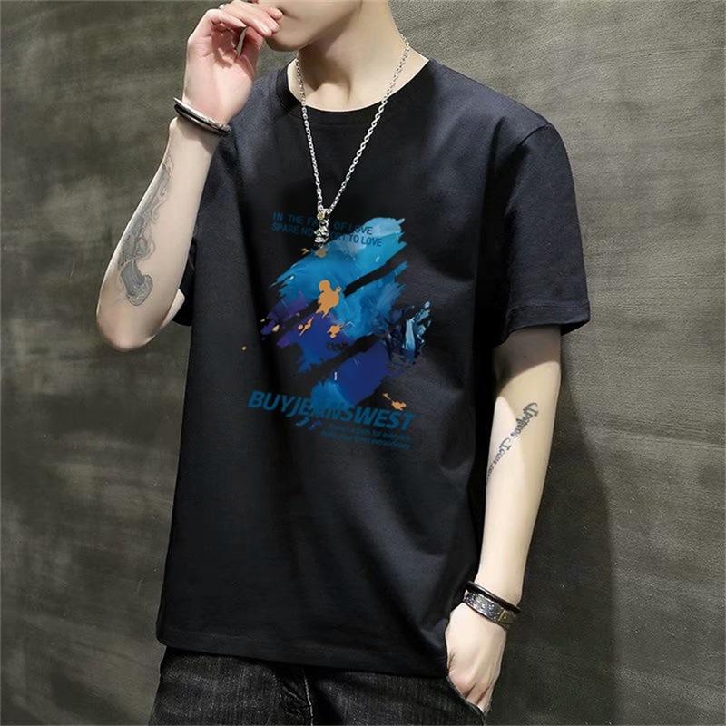 Men'S Short-Sleeved T-Shirt New Summer Trend Korean Version Loose Bottoming Shirt Clothes T-Shirt Large Size Teen