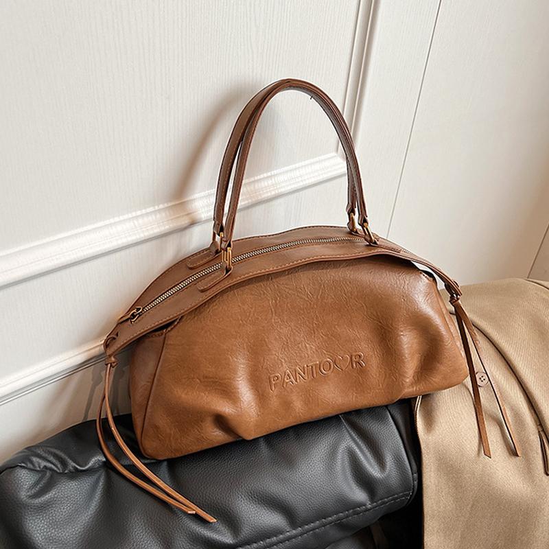 

Yogodlns Осенне-зимняя женская сумка большой вместимости, сумка-боулинг, повседневная наплечная сумка в винтажном стиле, коричневая кожаная сумка 36x11x18cm коричневый