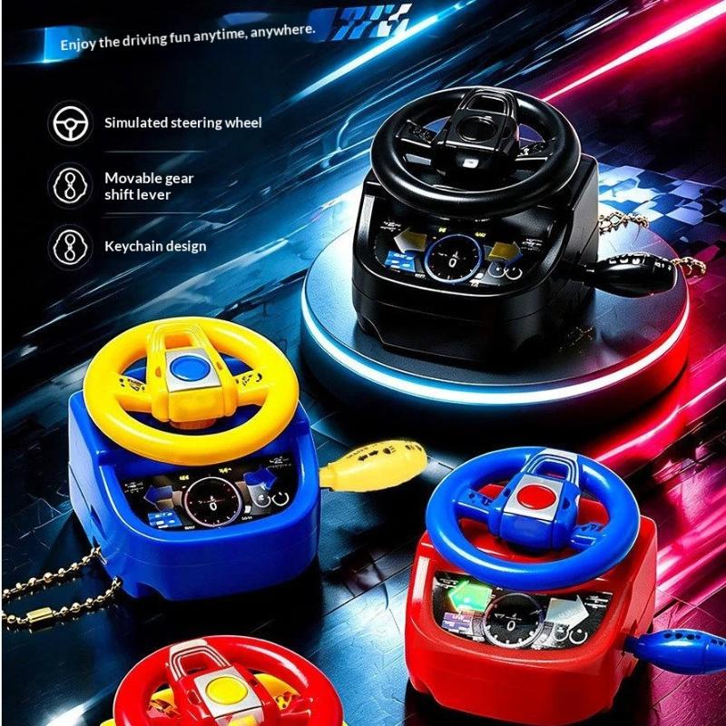 Mini Simulation Steering Wheel Keychain Children'S Car Driving Simulation Toy Decompression Keychain Pendant Backpack Decoration