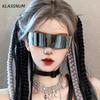 KLASSNUM Futuristisches Schmaler Cyclops Visier Sonnenbrille Damen Herren Laser Brille UV400 Verspiegelte Linse Kostüm Party Brillen