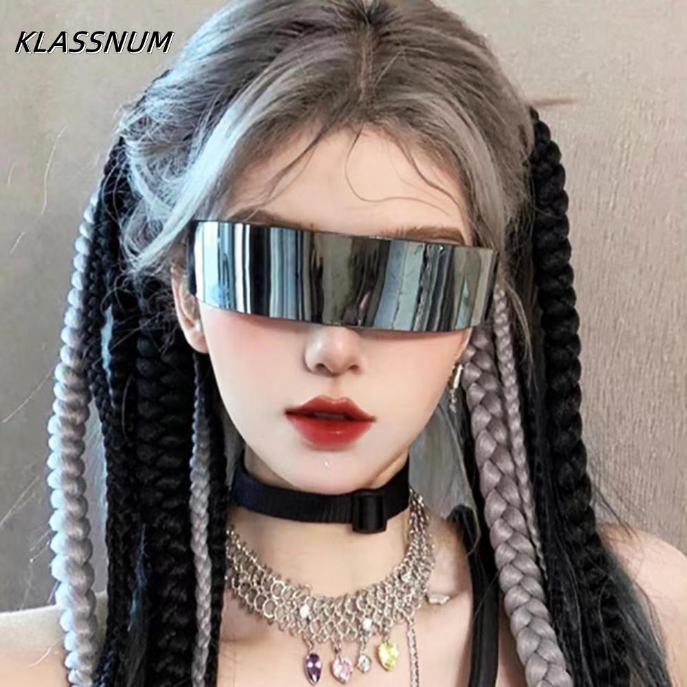 KLASSNUM Futuristisches Schmaler Cyclops Visier Sonnenbrille Damen Herren Laser Brille UV400 Verspiegelte Linse Kostüm Party Brillen