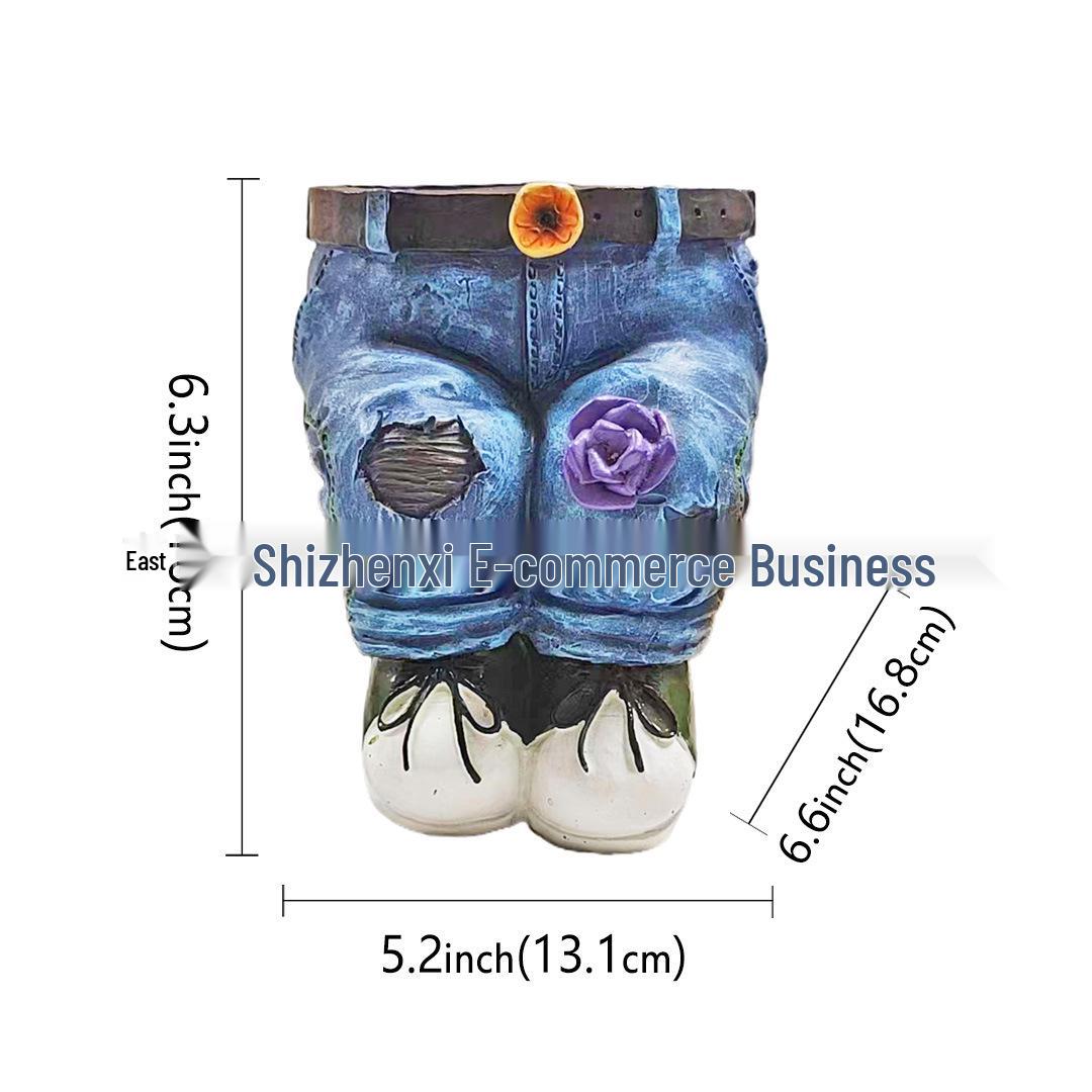 European-American Hot Selling Jeans Resin Flower Pot – Creative Courtyard Decor Kneeling Flower Pot