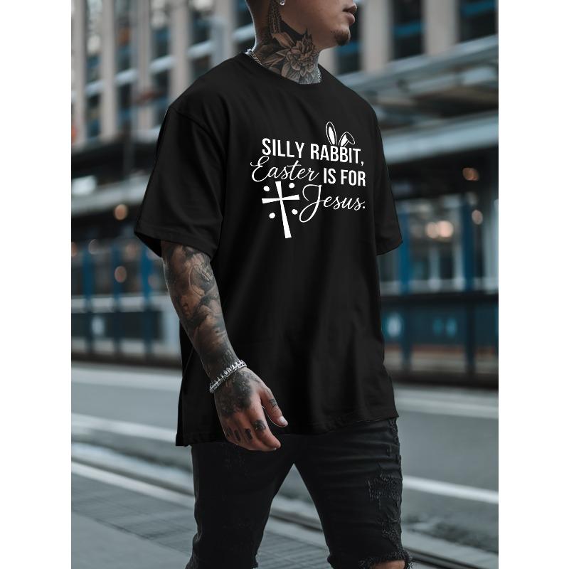 European size [Silly Rabbit Men's T-Shirt] Silly Rabbit Easter Is for Jesus Men's Summer Short-Sleeved T-Shirts - Printed Casual Round Neck Tops