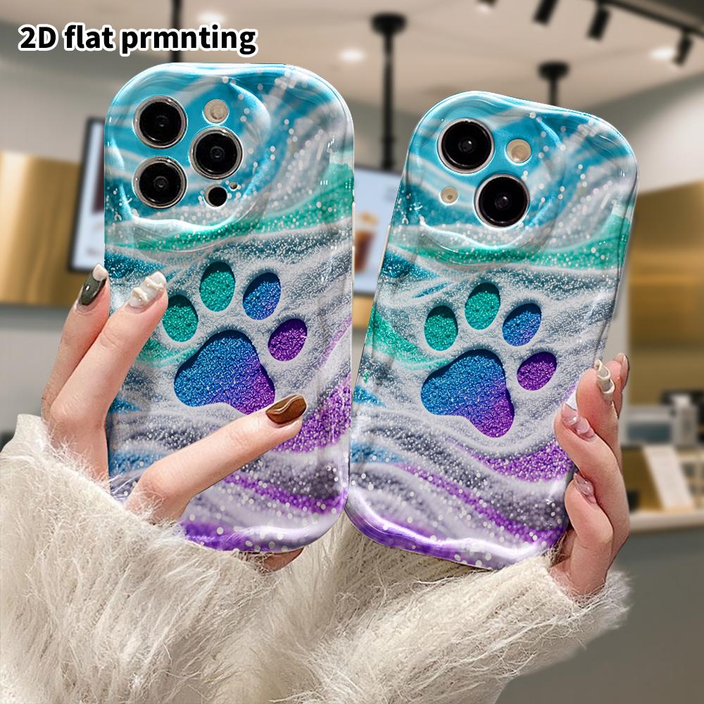 Phone Case: 2D Flat, Suitable for iPhone 18, 17, 16, 15, 14, 13, 12 Pro Cases, Phone Decorations, Glitter Cat Paw Prints, Halloween and Christmas Gift