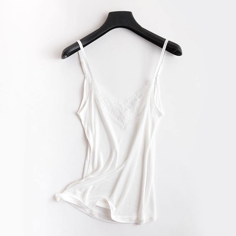 Tangge Mulberry Silk V-Neck Lace Suspender Top
