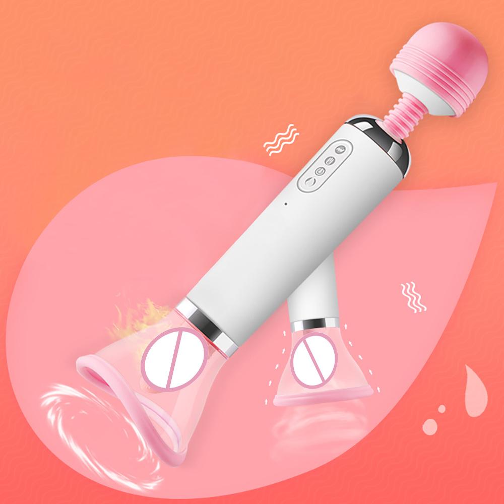 Tongue Licking 3 in 1 Nipple Clit Sucking Vibrators Heating Clitoris Stimulator Power Magic Wand AV Vibrator Adult Products Sex Toys for Women
