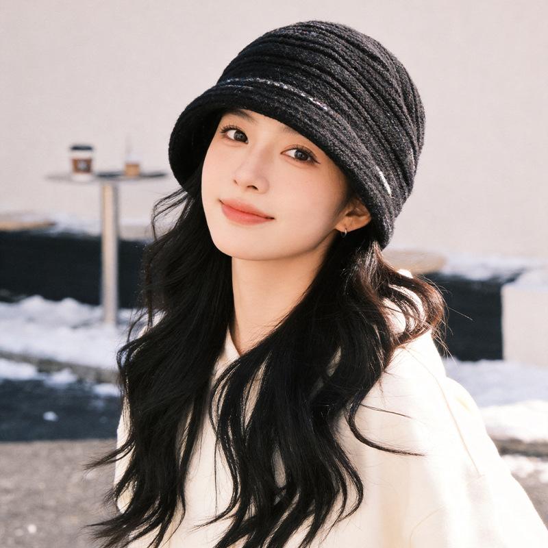 Lazy wind striped stack hat autumn and winter soft waxy warm knitted hat loose versatile windproof hat women's