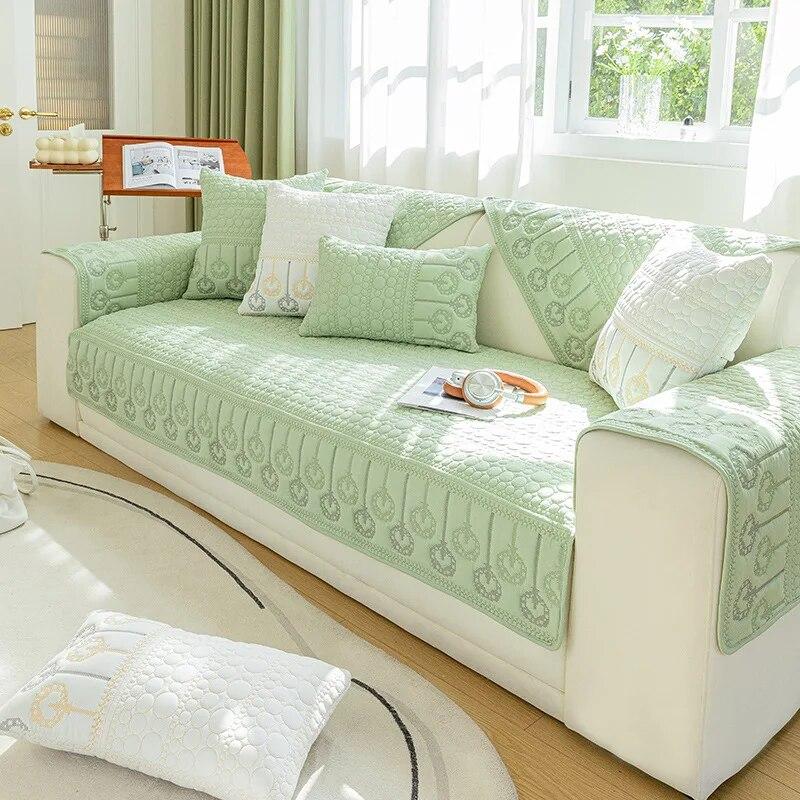 Universal Sofa Cover Embroidery Non-Slip Simple Modern Cotton Fabric Sofa Cushion Living Room Sofa Cover Armrest Cloth Towel
