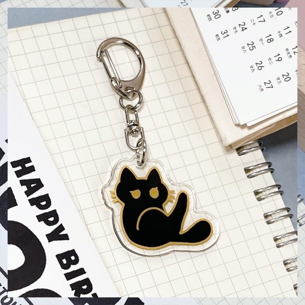 Black Color Acrylic Keychain Cat Design Bag Charm Pendant Decorative Keychain  For Phone