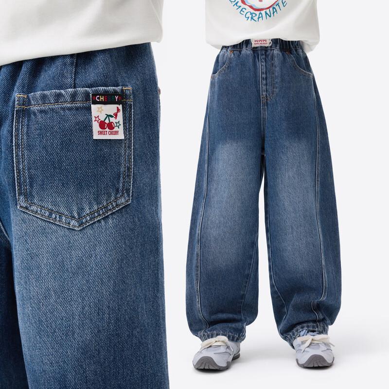 Xiaoyinman Girls  Loose Straight-Leg Denim Jeans 160
