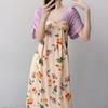 Women's nightgown thin short-sleeved printing light luxury simple breathable casual loungewear long skirt can be worn outside