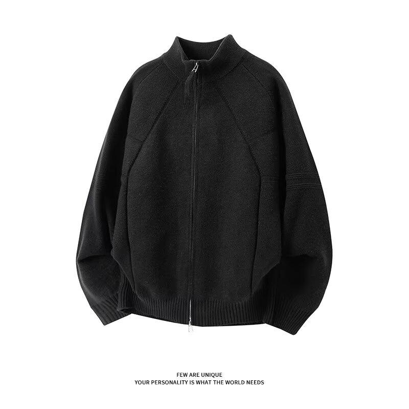 Men's Korean Style Double Zipper Knit Cardigan - Autumn/Winter Long Sleeve Casual Stand Collar Sweater