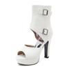Red Female Sandals Peep Toe 12cm Chunky Heel 3.5cm Platform Side Zipper Belt Buckle Sexy Dating Shoes Big Size 49 50
