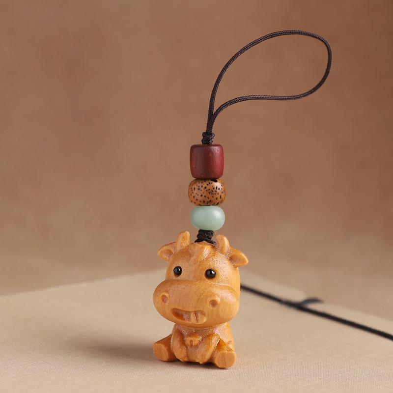 Sandalwood Zodiac Keychain Charm for Men & Women - Cute Mouse Pendant for Keys & Phones