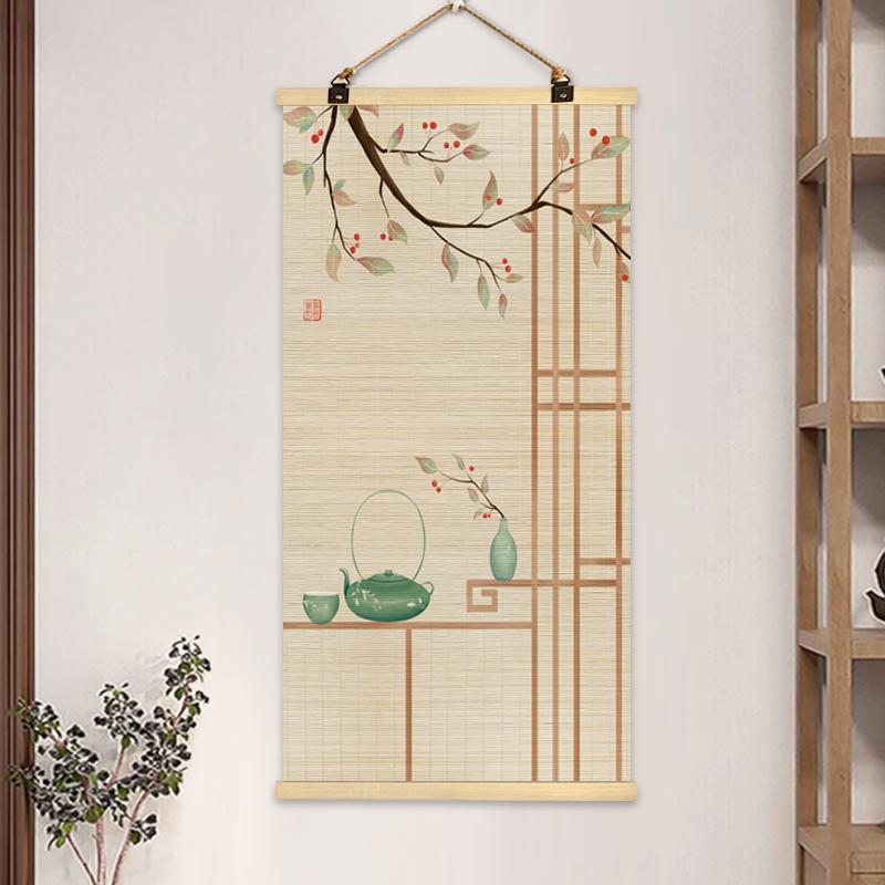 Chinese Bamboo Curtain Hanging Painting Bamboo Scroll Decorative Painting Hanging Paintings on The Entrance Wall Home Decoration