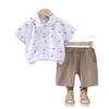Boys' Summer Leaf Print Polo Shirt & Shorts Two-Piece Set (2026)