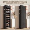 Metal Shoe Rack with Dustproof Fabric Cover, for up to 20 Pairs of Shoes, 45 x 30 x 175 cm, Black