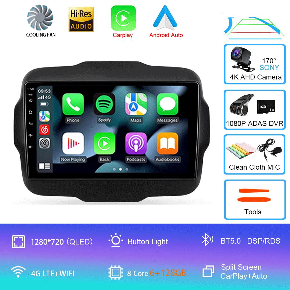 Car Radio Android 14 Multimedia Player For Jeep Renegade 2016-2020 Carplay Android Auto Stereo 4G Wifi 360 camera head unit DVD