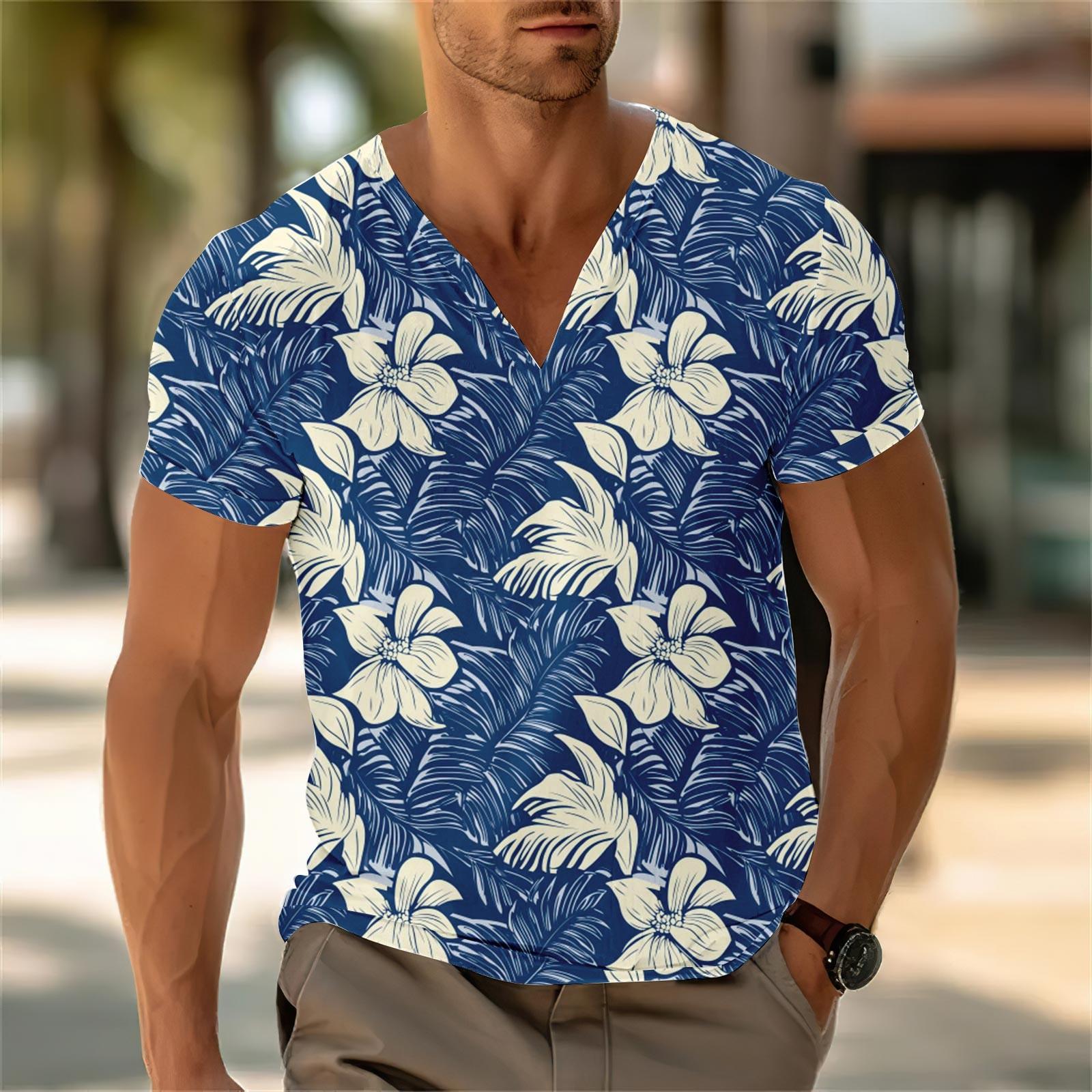 Men S V-Neck Casual Short Sleeved Loose Casual Fashionable Vacation Top L