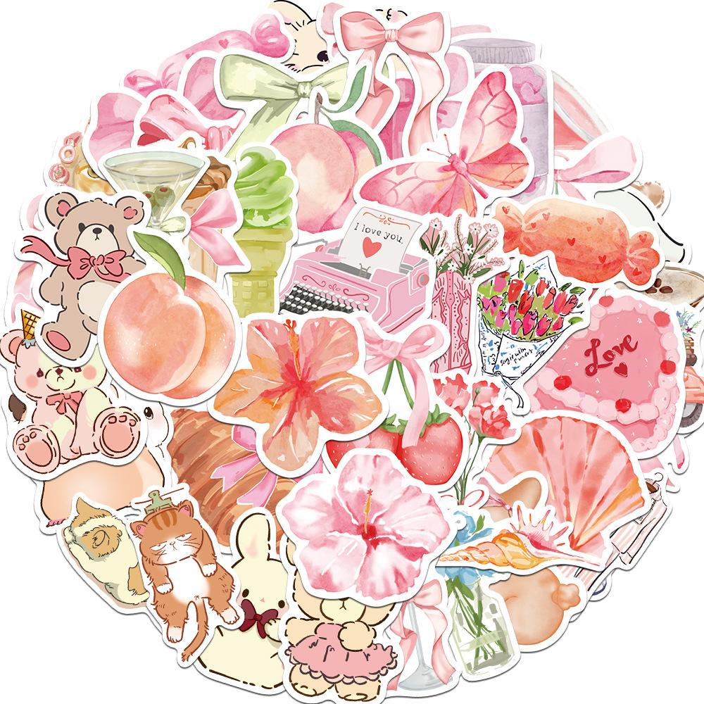 10/30/50pcs Aesthetic Cute Pink Bear Bow Cartoon Stickers INS Style Decals DIY Notebook Phone Suitcase Car Graffiti Sticker Gift