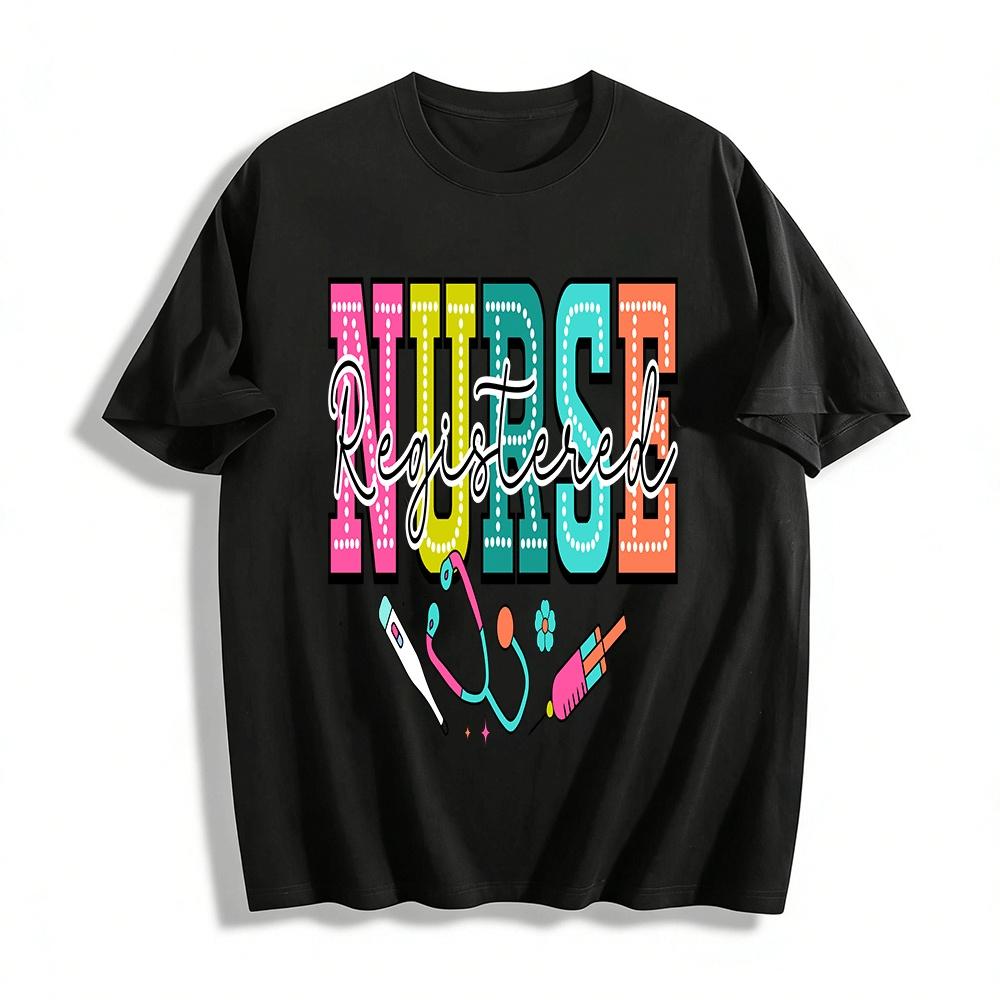 

Registered Nurse Themed Graphic Tee For Medical Workers Casual Top Pure cotton T-shirt XXS