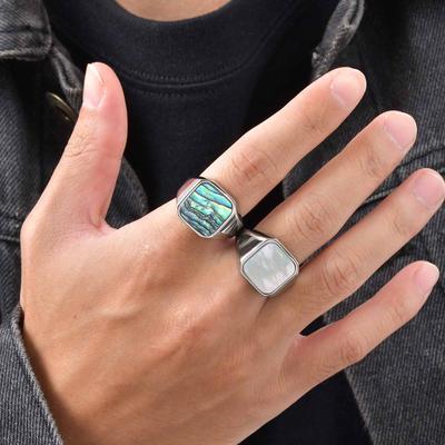 Punk Shell Square Ring for Men Boys,Stainless Steel Signet Ring ,Hip Hop Party Jewelry Gift