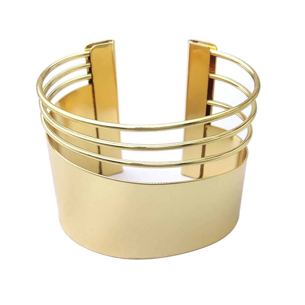 

European & American Punk Metal Exaggerated Open Iron Sheet Smooth Bangle Bracelet золотий