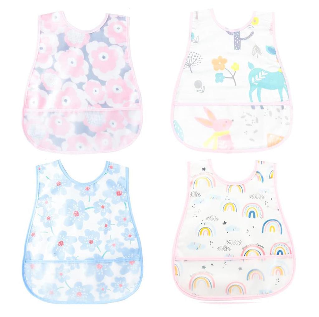 Baby Mealtime Baby Easy To Wash and Set of 4 [MOMSMENU] Aprons, Daycare, Food, Bibs, Stain-Resistant, Dry, Lightweight, Personalized,