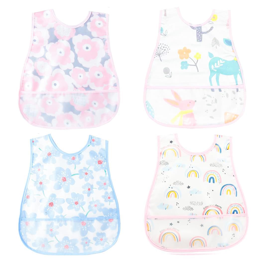 

Baby Mealtime Baby Easy to Wash and Set of 4 [MOMSMENU] Aprons, Daycare, Food, Bibs, Stain-Resistant, Dry, Lightweight, Personalized,