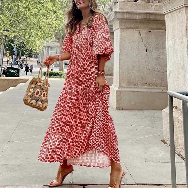 Böhmisches Übergrößenkleid mit Laternenärmeln für Damen