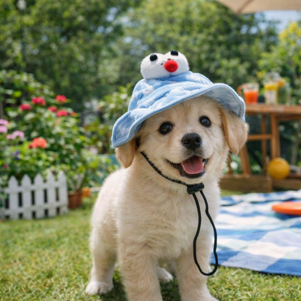 Colorful Adjustable Cat Bucket Hat Round Brim with Ear Holes Pet Sun Hat Breathable Dog Caps for Small Dogs Cats