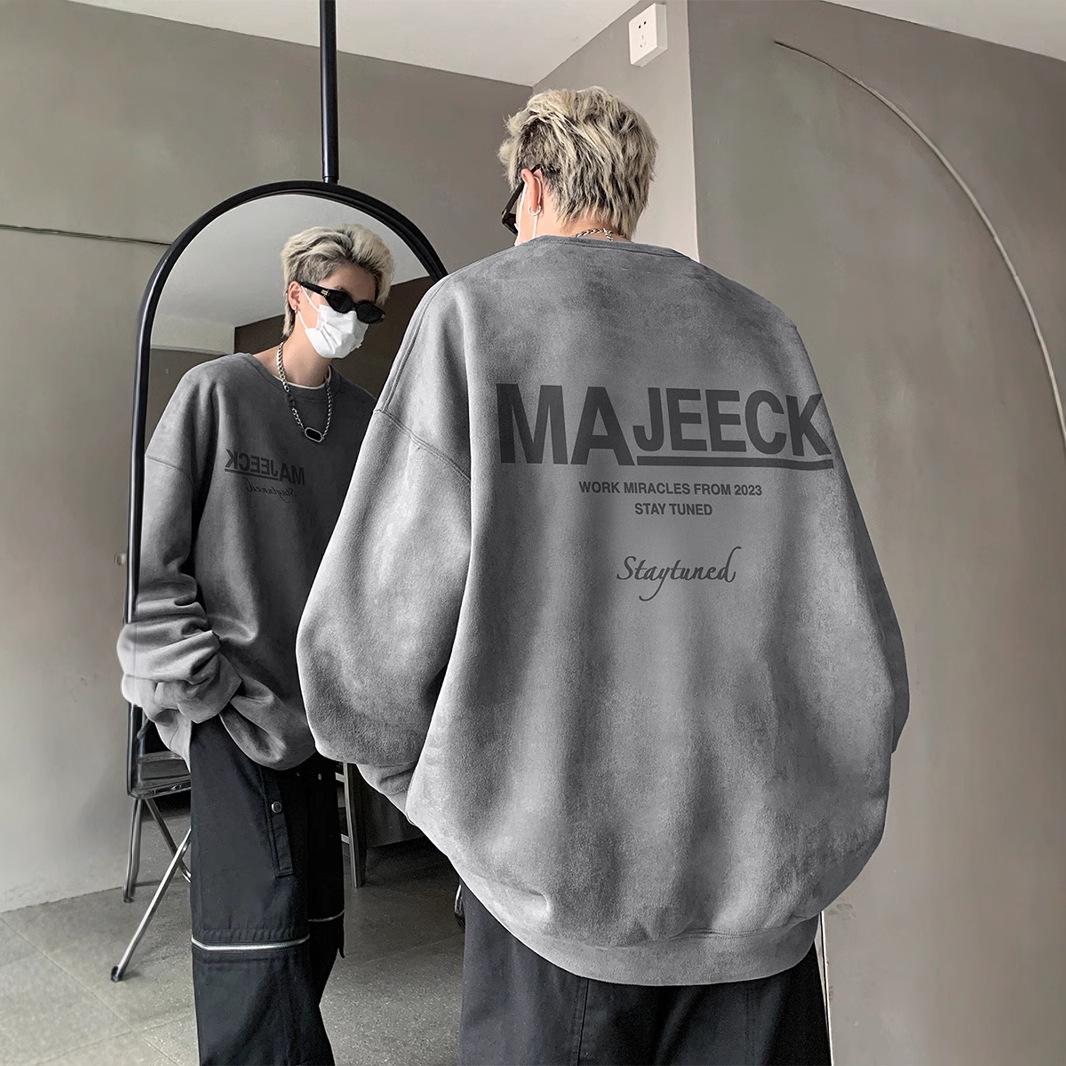 Men s Oversized Suede Hoodie - Round Neck West Coast Style for AutumnWinterSpring 4XL серый 1830₽