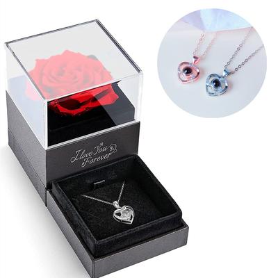 Eternal Rose Box Heart Necklace,Mother and Daughter Fancy Gift Crystal Necklace,Forever Rose Birthday Gift