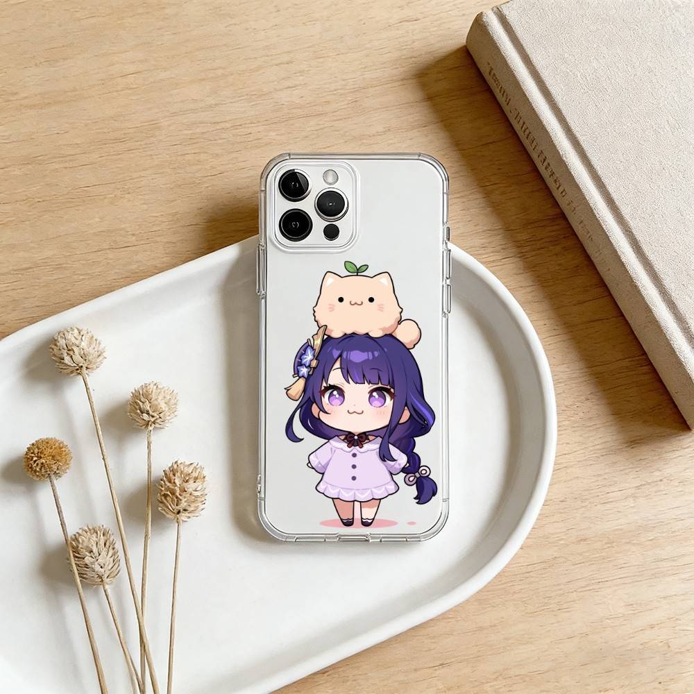R-Raiden Shogun Genshin Phone Case For iPhone 17 16 15 14 13 12 11 Mini Pro Max Plus Transparent Cover