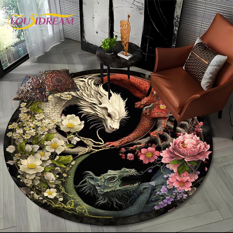 Fashion Dragon Round Carpets Living Room Bedroom Area Rug Room Bedside Chair Floor Mat Decorat Alfombra Birthday gift Poster Mat