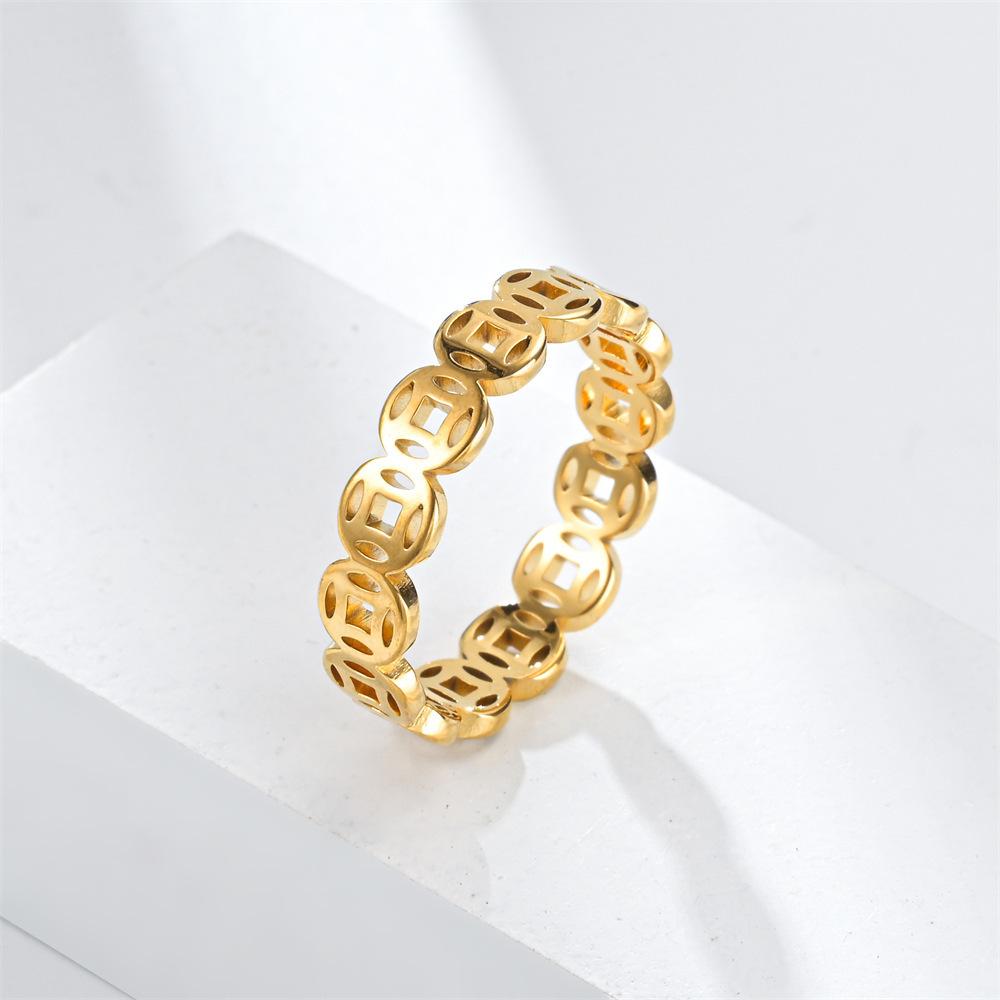 Cross Border Stainless Steel Rings Copper Coins Wealth Accumulation Transportation Ring Money Multiple Titanium Non Fading 18k Gold Tail Accessories