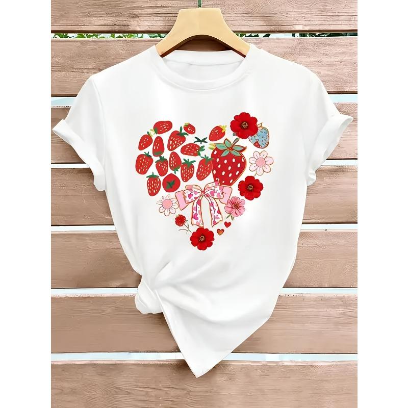 

European Size 1pc Short Sleeved Round Neck Women S T-shirt | Trendy and Distinctive Prints, Suitable for Spring, Autumn, and Summer 4XL білий