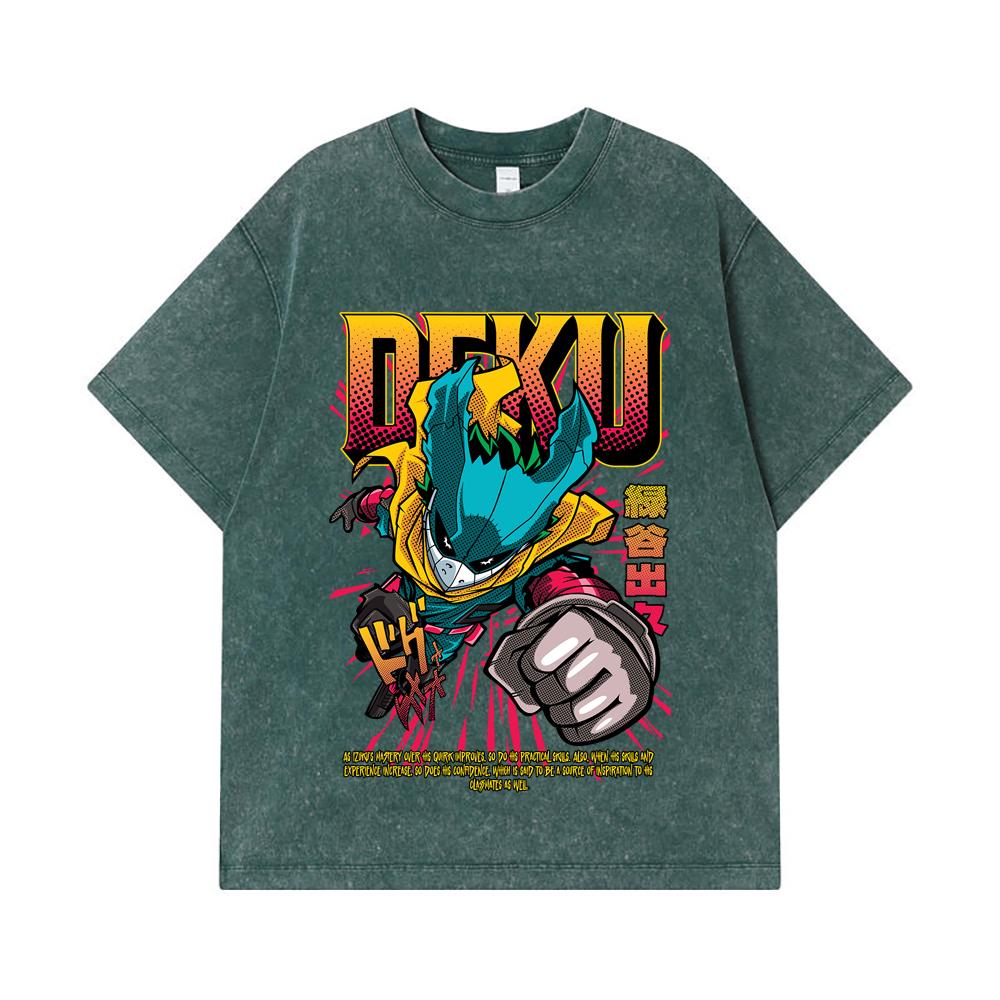275 GSM Washed T-shirts 100% Cotton My Hero Academia V1 Deku Print Unisex Heavy Cotton T Shirt
