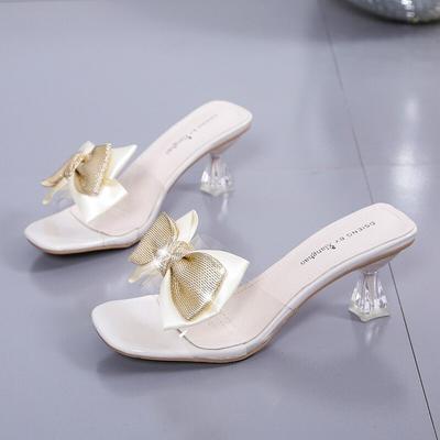 Women Slippers Slides Strange High Heels Women Shoes Mules Solid Butterfly Knot Crystal Summer Slippers Plus Size
