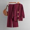 Autumn and Winter New Solid Color Loose Metal Button Cardigan Set + Wide-leg Pants Two-piece Set for Women