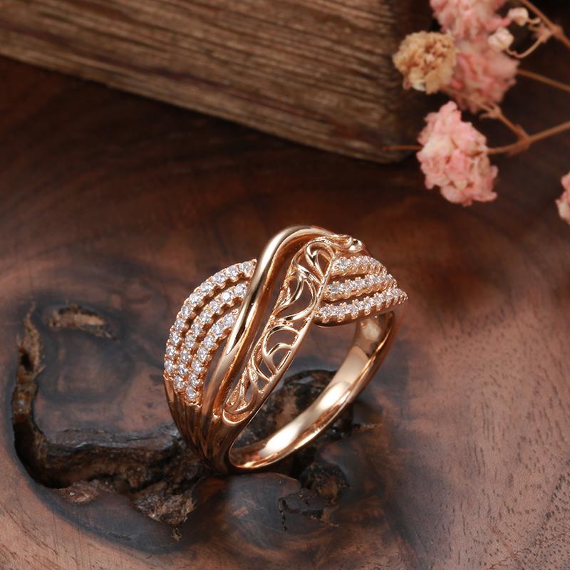Luxury Ethnic Bride Wedding Earrings Ring Sets  Rose Gold Hollow Flower Natural Zircon Trend Vintage Daily Jewelry