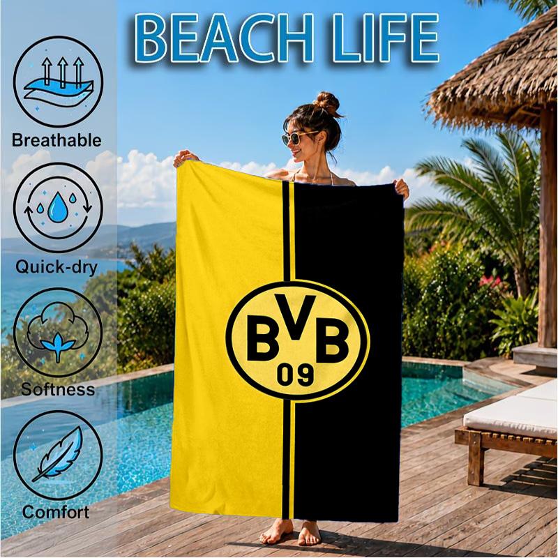 Plážová osuška z mikrovlákna s potiskem designu fotbalového míče BVB, měkká a savá, rychleschnoucí, ideální pro letní cestování, nezbytnost na pláž, k bazénu