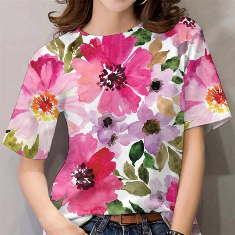 Красивая футболка с цветами Женская Летняя Новинка Топ с коротким рукавом Повседневная Модная Принтованная Женская футболка Харадзюку Уличная футболка XS