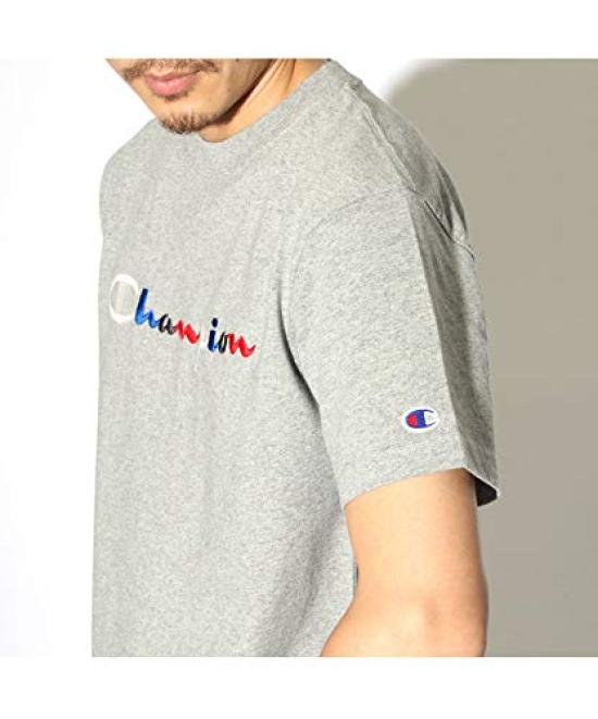 Champion Short Sleeve Classic Jock Tricolor Script Logo Oxford Size M Men's T-Shirt, Tag, Collar, Embroidery, Gray, (C3-H371)