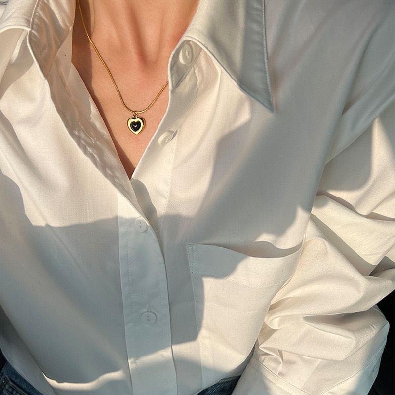 European and American Luxury Stainless Steel Enamel Heart Pendant Necklace Earrings Fashion Jewelry For Womens Set Accessory