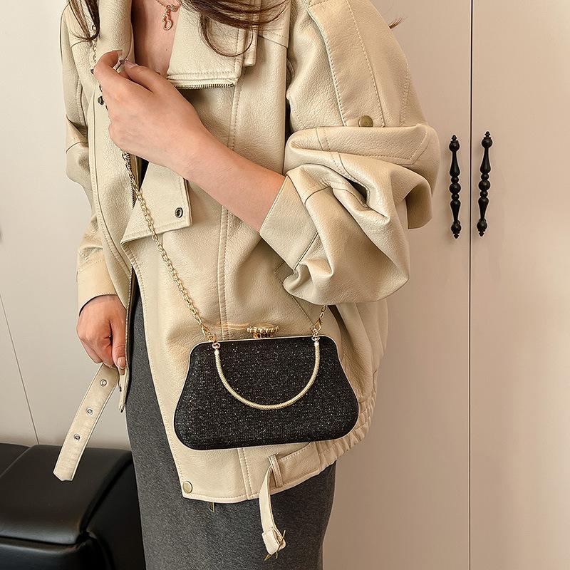 Elegant Shoulder Evening Bags for Women Simple Textured Ladies Chain Crossbody Bag Solid Color Female Party Handbags Clutch