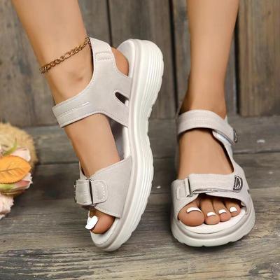 Women's 2024 Summer Wedge Heel Sports Sandals, Lightweight Velcro, Plus Size Slippers Available